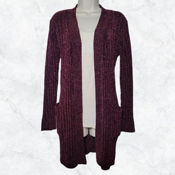 Matty M. Red Cable Knit Ribbed Velvety Soft Open Front Sweater Cardigain - Picture 3 of 8